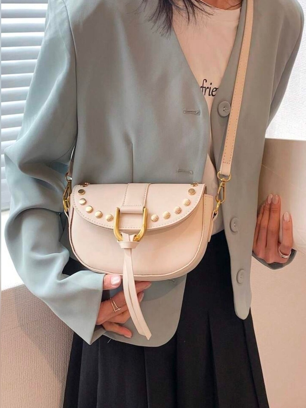 Studded Buckle Bag - White